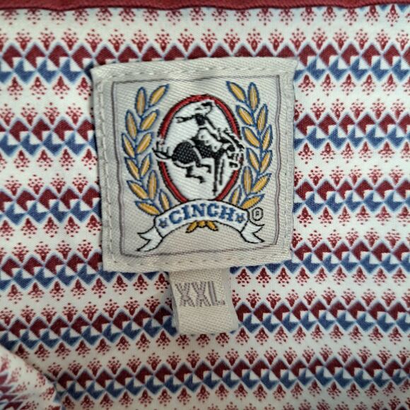 Cinch Men’s Red Geometric Long Sleeve Button Up Size XXL Western Cowboy - Picture 4 of 10